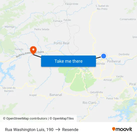 Rua Washington Luís, 190 to Resende map