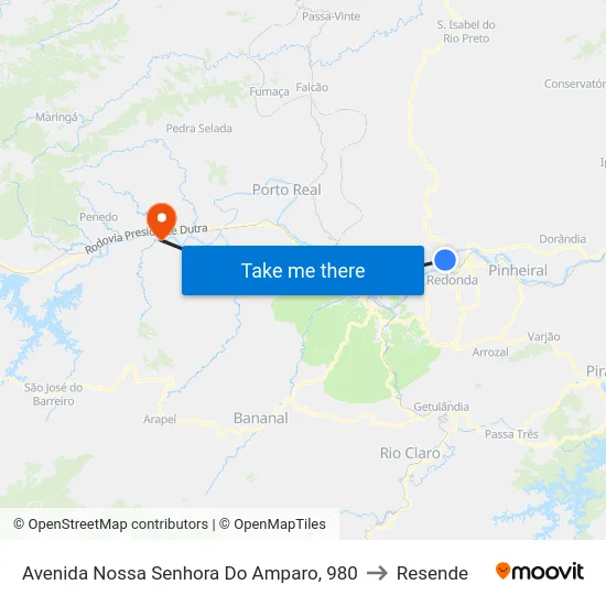 Avenida Nossa Senhora Do Amparo, 980 to Resende map
