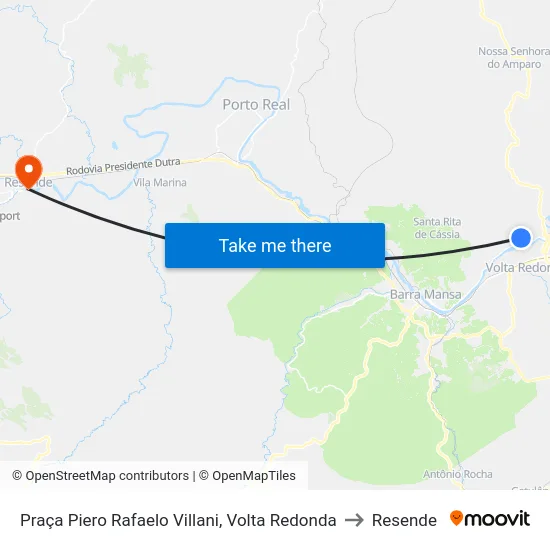 Praça Piero Rafaelo Villani, Volta Redonda to Resende map