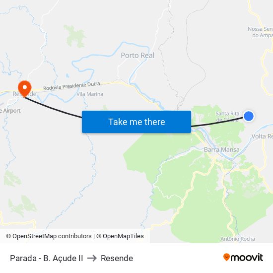 Parada - B. Açude II to Resende map