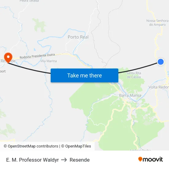 E. M. Professor Waldyr, Volta Redonda to Resende map