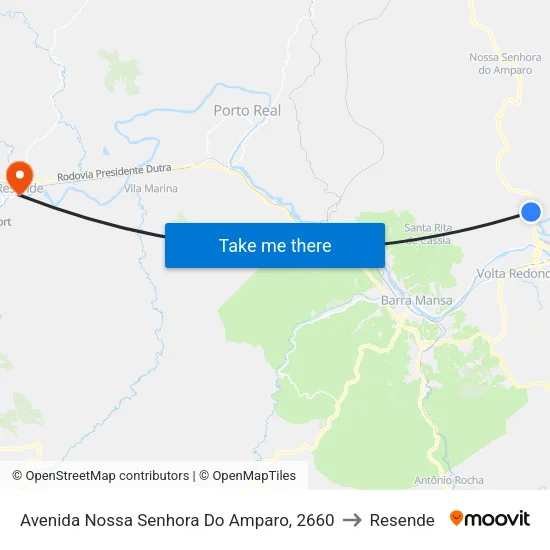 Avenida Nossa Senhora Do Amparo, 2660 to Resende map