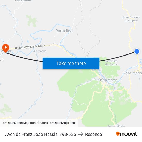 Avenida Franz João Hassis, 393-635 to Resende map