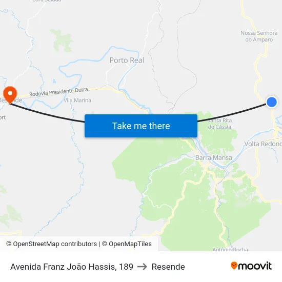 Avenida Franz João Hassis, 189 to Resende map