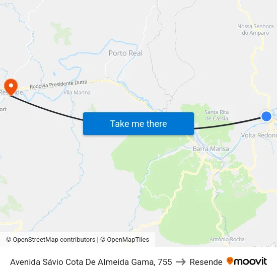 Avenida Sávio Cota De Almeida Gama, 755 to Resende map