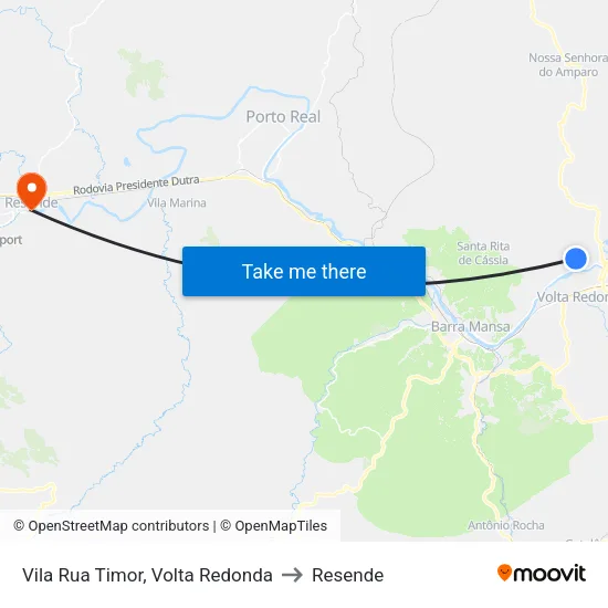 Vila Rua Timor, Volta Redonda to Resende map