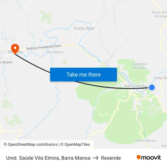 Unid. Saúde Vila Elmira, Barra Mansa to Resende map