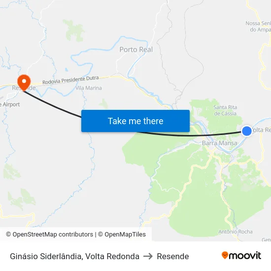 Ginásio Siderlândia, Volta Redonda to Resende map