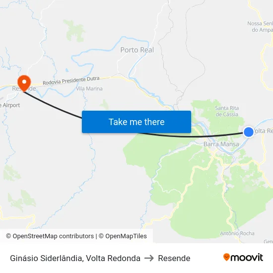 Ginásio Siderlândia, Volta Redonda to Resende map