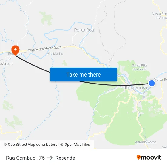 Elevado Presidente Castelo Branco, Volta Redonda to Resende map