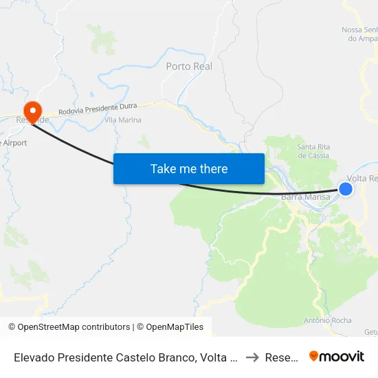 Elevado Presidente Castelo Branco, Volta Redonda to Resende map