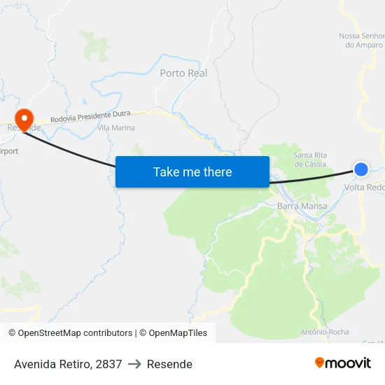 E.M. Tocantins, Volta Redonda to Resende map