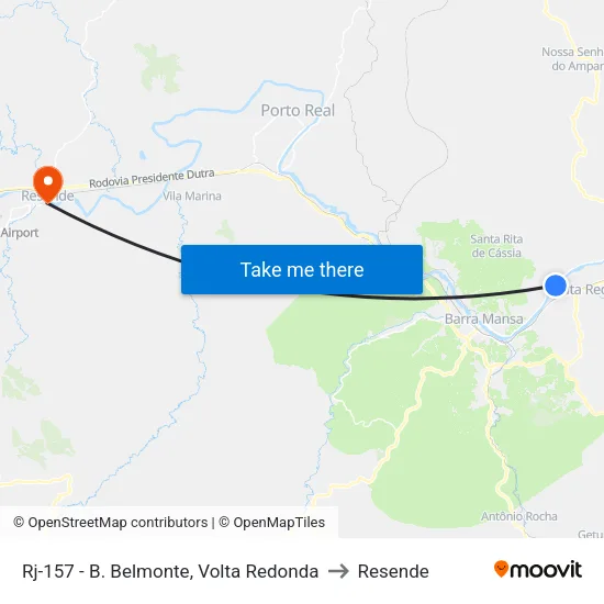Rj-157 - B. Belmonte, Volta Redonda to Resende map