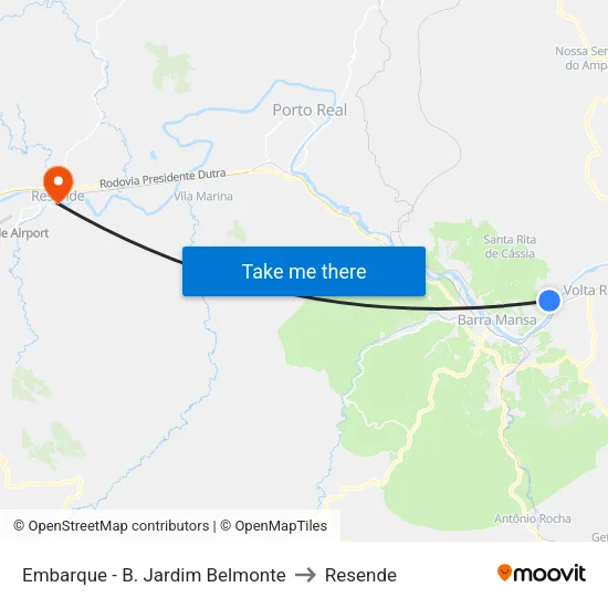 Parada - B. Jardim Belmonte, Volta Redonda to Resende map