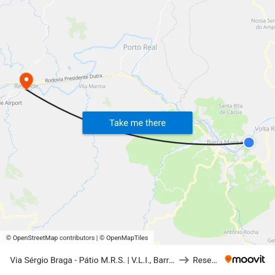 Via Sérgio Braga - Pátio Ferroviário, Barra Mansa to Resende map