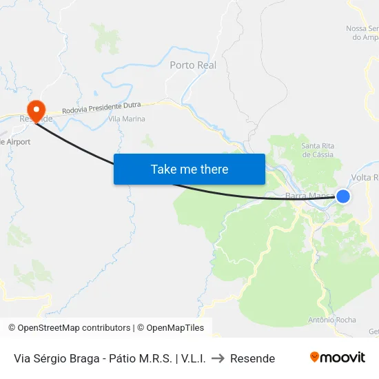 Via Sérgio Braga - Pátio Ferroviário, Barra Mansa to Resende map
