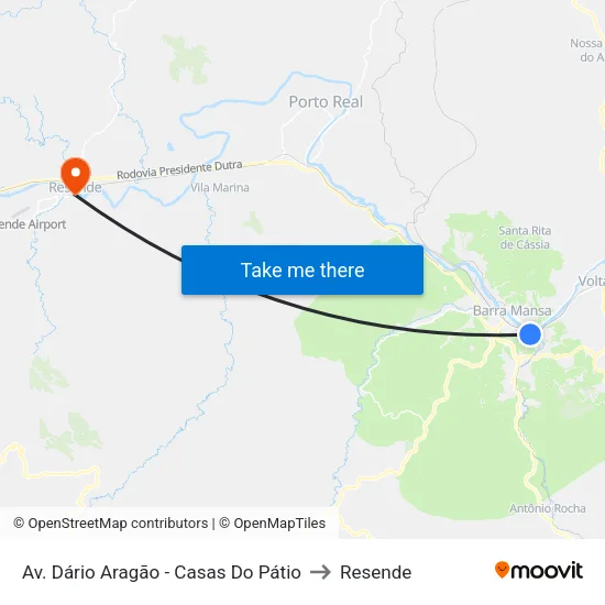 Av. Dário Aragão - Casas Do Pátio, Barra Mansa to Resende map
