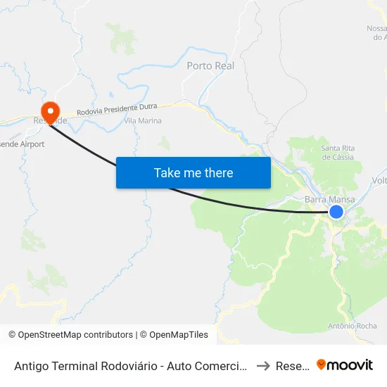 Antigo Terminal Rodoviário - Auto Comercial, Barra Mansa to Resende map