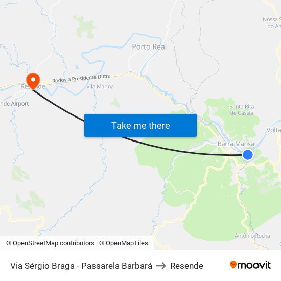 Via Sérgio Braga - Passarela Barbará to Resende map
