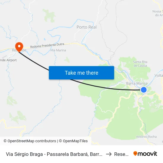 Via Sérgio Braga - Passarela Barbará, Barra Mansa to Resende map