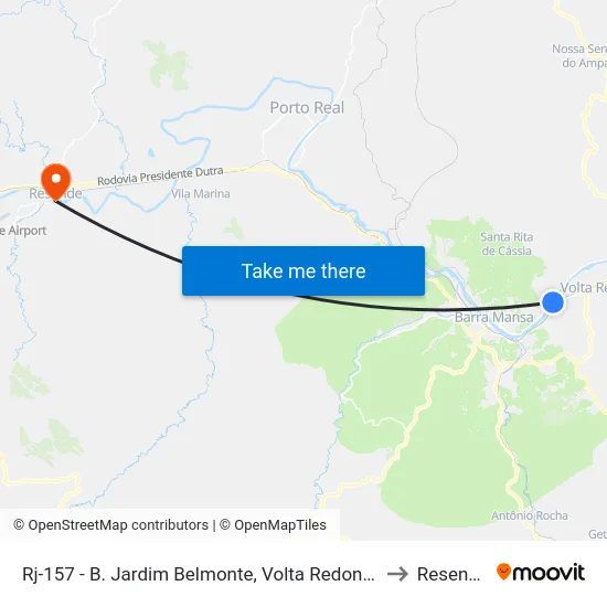 Rj-157 - B. Jardim Belmonte, Volta Redonda to Resende map