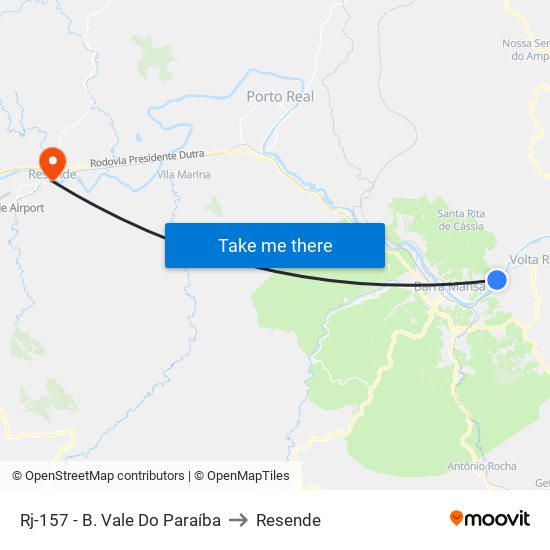 Rj-157 - B. Vale Do Paraíba to Resende map