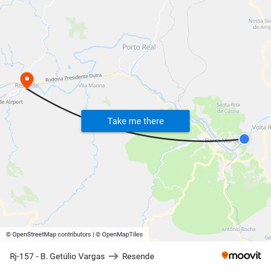 Rj-157 - B. Getúlio Vargas to Resende map
