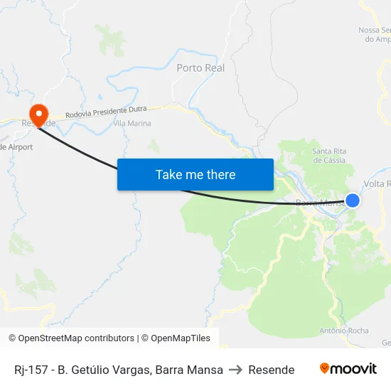 Rj-157 - B. Getúlio Vargas, Barra Mansa to Resende map