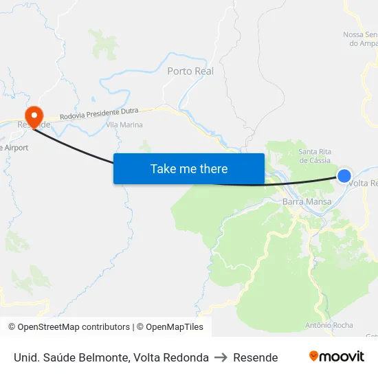 Unid. Saúde Belmonte, Volta Redonda to Resende map