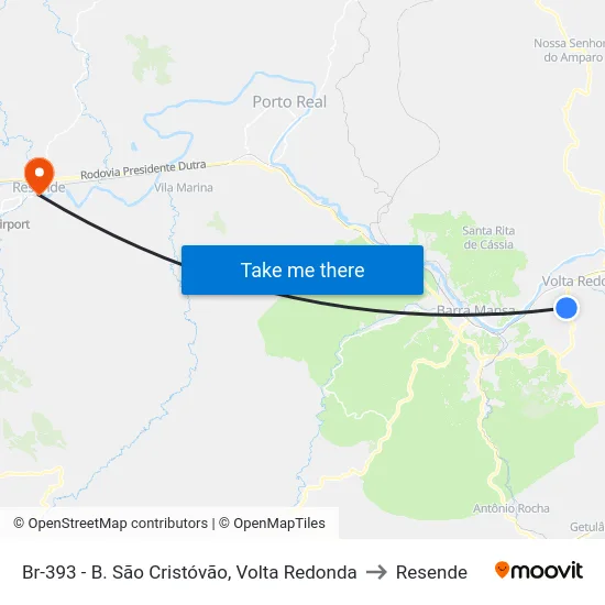 Br-393 - B. São Cristóvão, Volta Redonda to Resende map