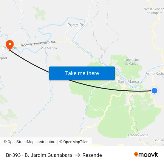 Br-393 - B. Jardim Guanabara, Barra Mansa to Resende map