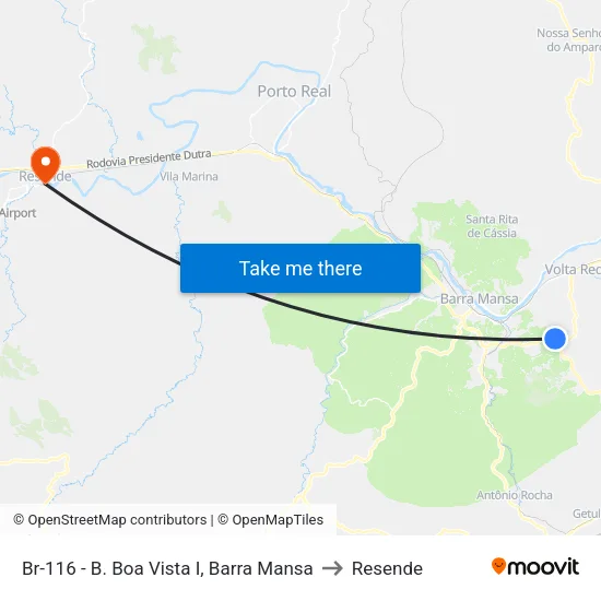 Br-116 - Tetra-Sol, Barra Mansa to Resende map