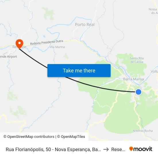 Rua Florianópolis, 50 - Nova Esperança, Barra Mansa to Resende map