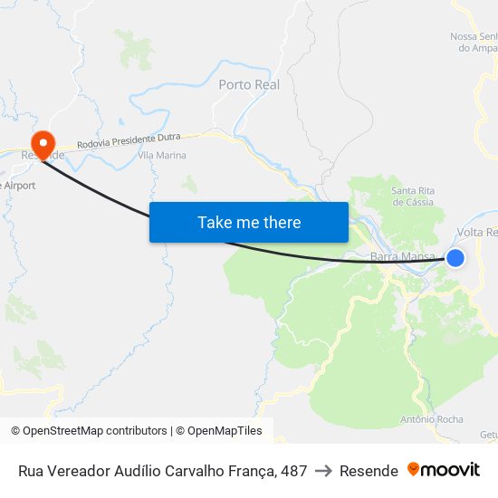 Rua Vereador Audílio Carvalho França, 487 to Resende map