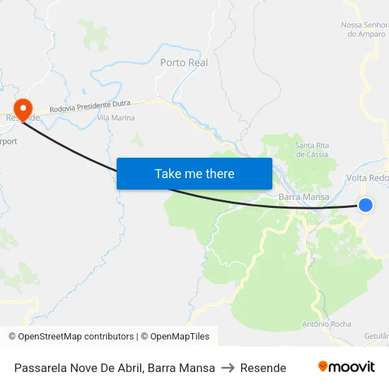 Passarela Nove De Abril, Barra Mansa to Resende map