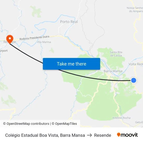 Colégio Estadual Boa Vista, Barra Mansa to Resende map