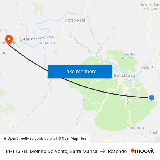 Br-116 - B. Moinho De Vento, Barra Mansa to Resende map
