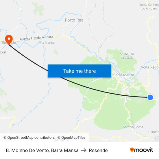 B. Moinho De Vento, Barra Mansa to Resende map