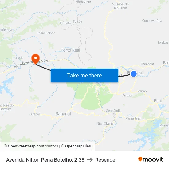 Avenida Nilton Pena Botelho, 2-38 to Resende map