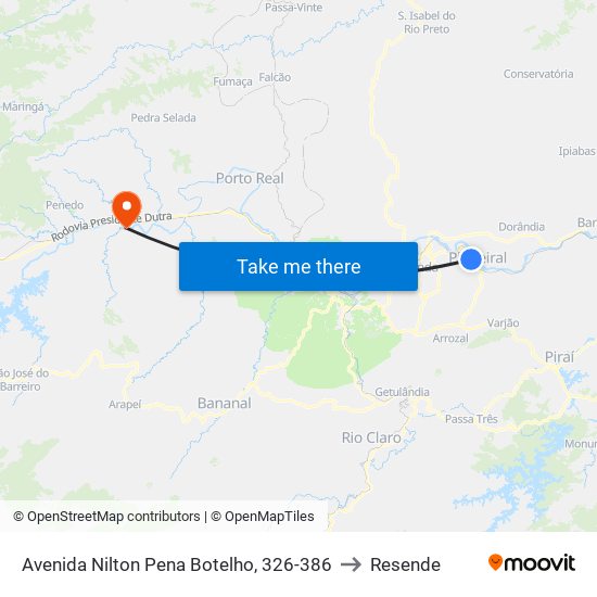 Avenida Nilton Pena Botelho, 326-386 to Resende map
