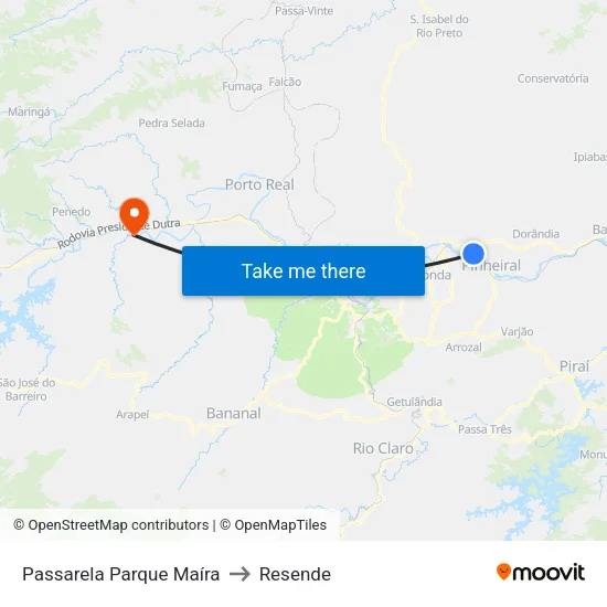 Passarela Parque Maíra, Pinheiral to Resende map