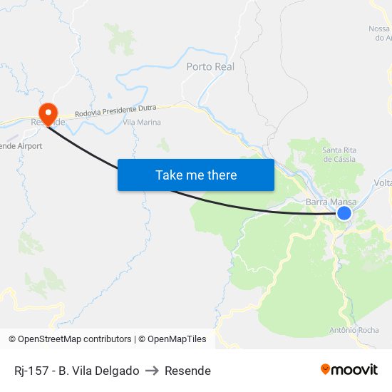 Rj-157 - B. Vila Delgado to Resende map