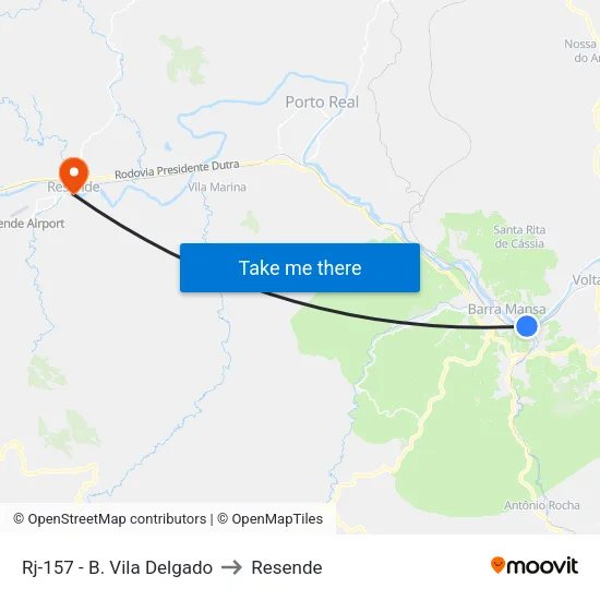 Rj-157 - B. Vila Delgado, Barra Mansa to Resende map
