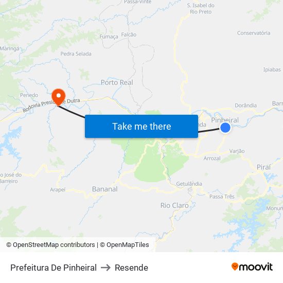 Prefeitura De Pinheiral to Resende map