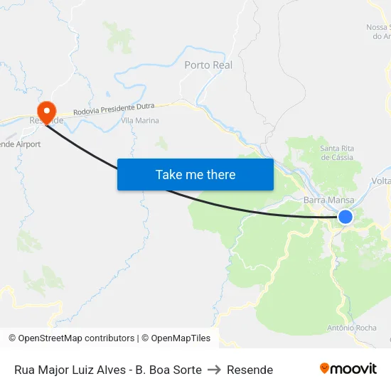 Rua Major Luiz Alves - B. Boa Sorte, Barra Mansa to Resende map
