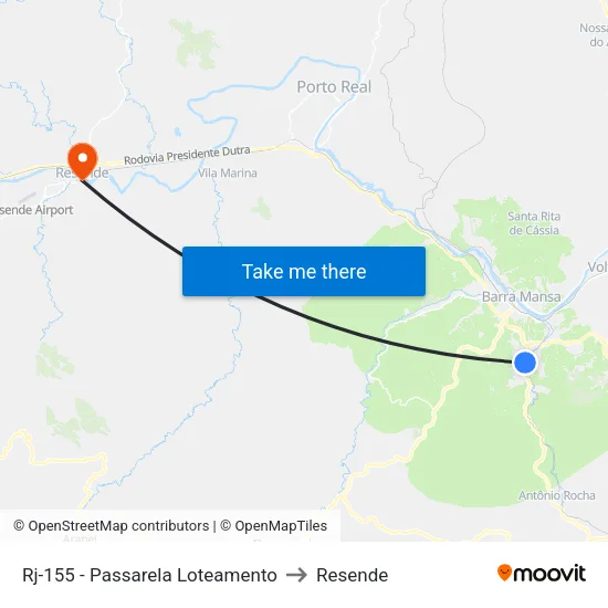 Rj-155 - Passarela Loteamento, Barra Mansa to Resende map