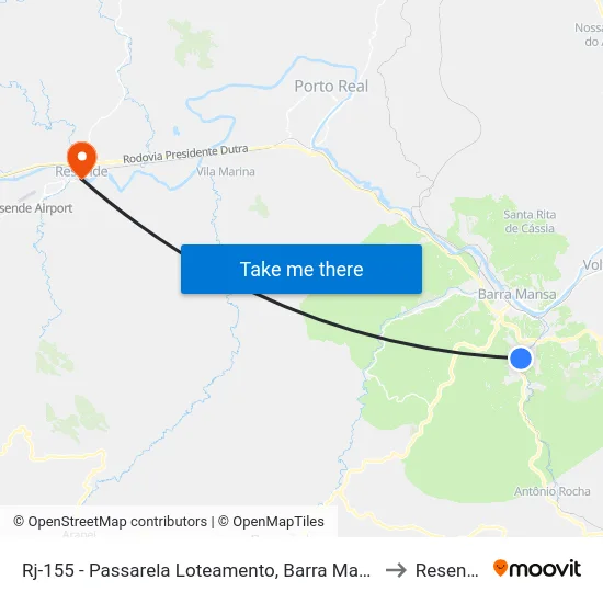 Rj-155 - Passarela Loteamento, Barra Mansa to Resende map