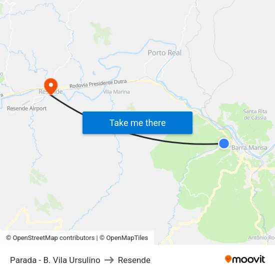 Parada - B. Vila Ursulino, Barra Mansa to Resende map