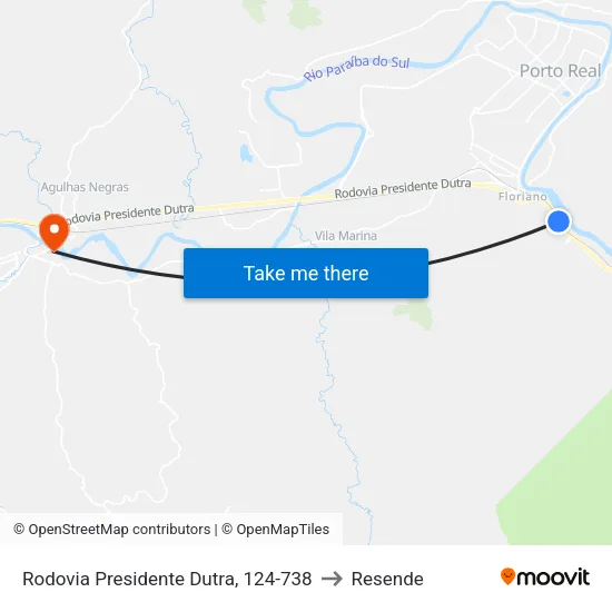 Rodovia Presidente Dutra, 124-738 to Resende map