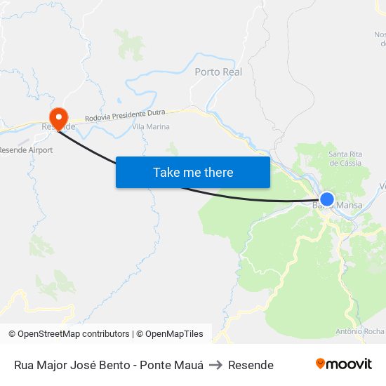 Rua Major José Bento - Ponte Mauá to Resende map